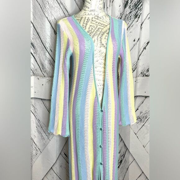 Capittana Long Knit Cardigan Sweater Long Sleeve Striped Cover-Up Maxi - Picture 2 of 8